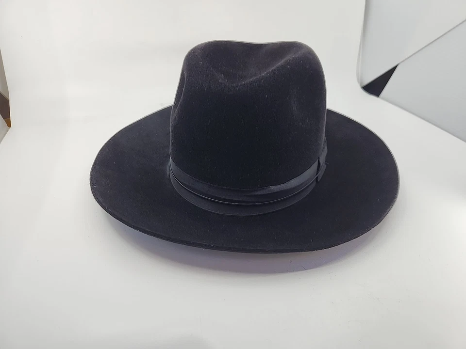 VINTAGE VANZINA PARIA ITALY BLACK WOOL FEDORA HAT SIZE 7 - 5 - 57. For Repair - Image 2 of 4