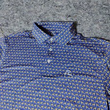 Rhoback "The Boxer" Dog Print Performance Blue Golf Polo Shirt Men's Medium