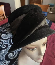 Vintage Black Rabbit Fur Felt Bucket Fancy Hat Silk Decoration UK MSRP $275