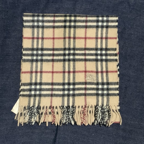 Burberry Tartan Wolle & Kaschmir Beige Farbe mit Logo Unisex Stola Schal PVGC