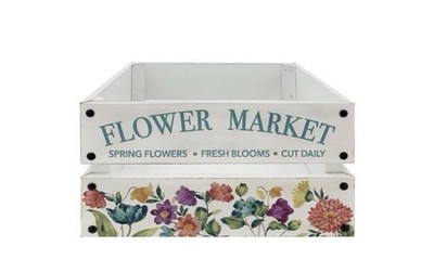 The Pioneer Woman Flower Market Farmhouse Floral Wooden Storage Crate Box White