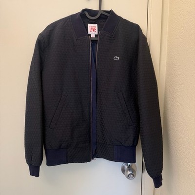 Lacoste L!VE Navy Blue Quilted 3D Relief Textured Bomber Jacket Women s Small