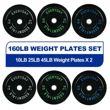 Olympic Bumper Plate Weight Plate with Steel Hub, Black, 160 Lbs Set, Multiple P