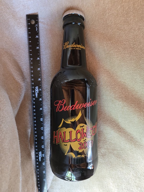 Budweiser 15" Tall Glass Halloween 2000 Beer Bottle Pitcher Decoration Empty