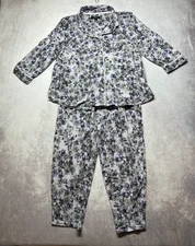Simply Vera Pajama Set Size Large Gray Purple Floral Button Top Tapered Pants