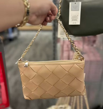 A New Day Convertible Clutch Handbag Beige Faux Woven Leather