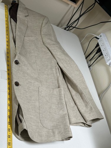 Paul Betenly Suit Jacket Mens 40L Tan Tollegno 1900 100% Ice Linen Italy Blazer - Picture 8 of 9