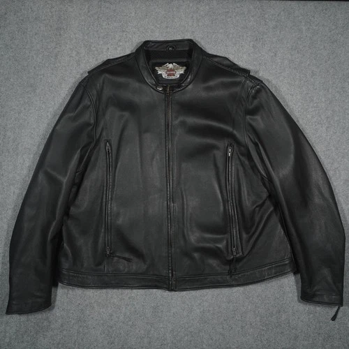 Harley-Davidson Men's Black 5XL Leather Motorcycle Jacket Embossed Ventilated - product listing photo