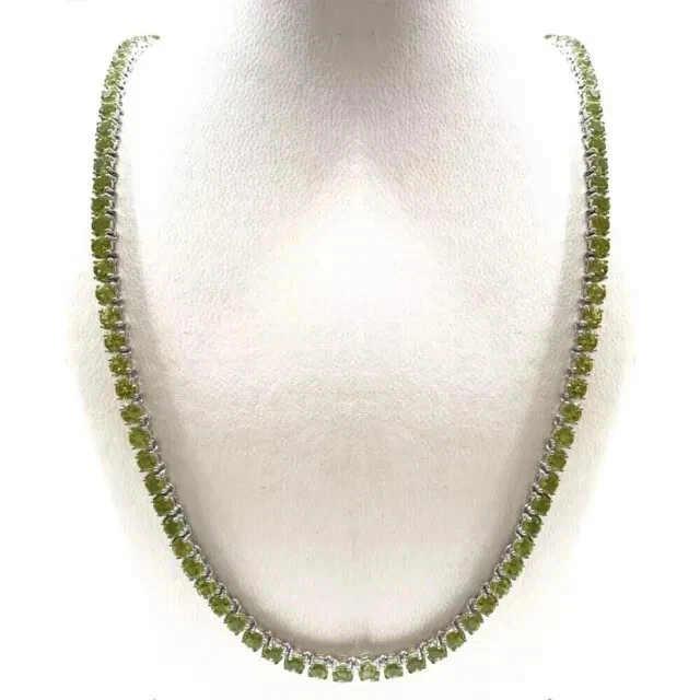 4mm Round Lab Created Peridot Women's Tennis Necklace 14k White Gold Plated- 18" - Image 3 of 4
