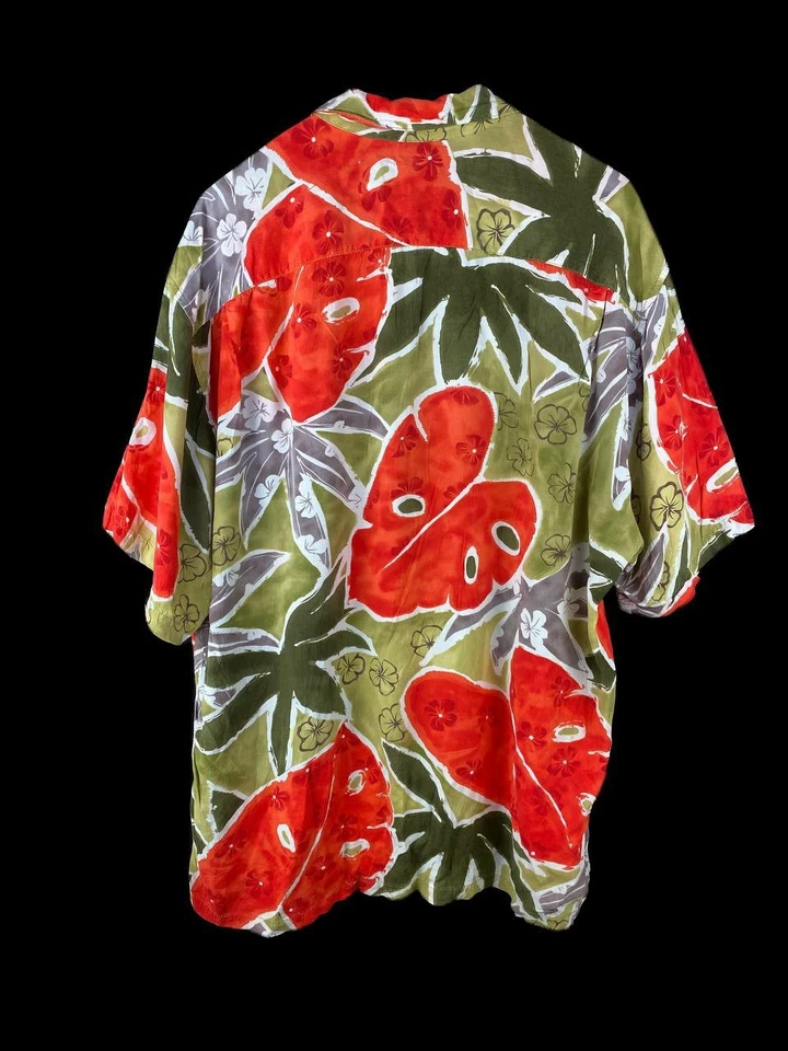 Jams World Hawaiian Shirt Men's M Medium Green Red Floral Leaves Short Sleeve - Image 4 of 4