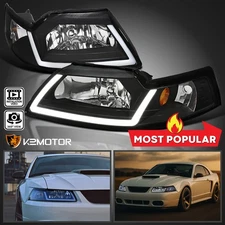 Fits Black 1999-2004 Ford Mustang LED Tube Strip Headlights Headlamps Left+Right