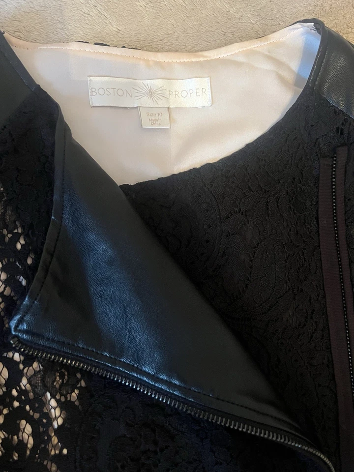 Boston Proper Women's Full Zip Mix Media Jacket Size 10 Black Long Sleeve New - Image 3 of 4