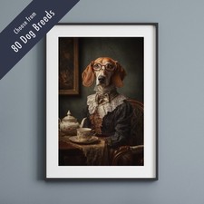 Funny Dog Tea Party Print – Quirky Pet Lover Gift Victorian Wall Art – 80 Breeds