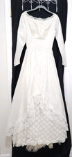 VTG 70s ACUL ILGWU Union Made LONG Sleeve Wedding Dress XS Ivory Taffeta Lace