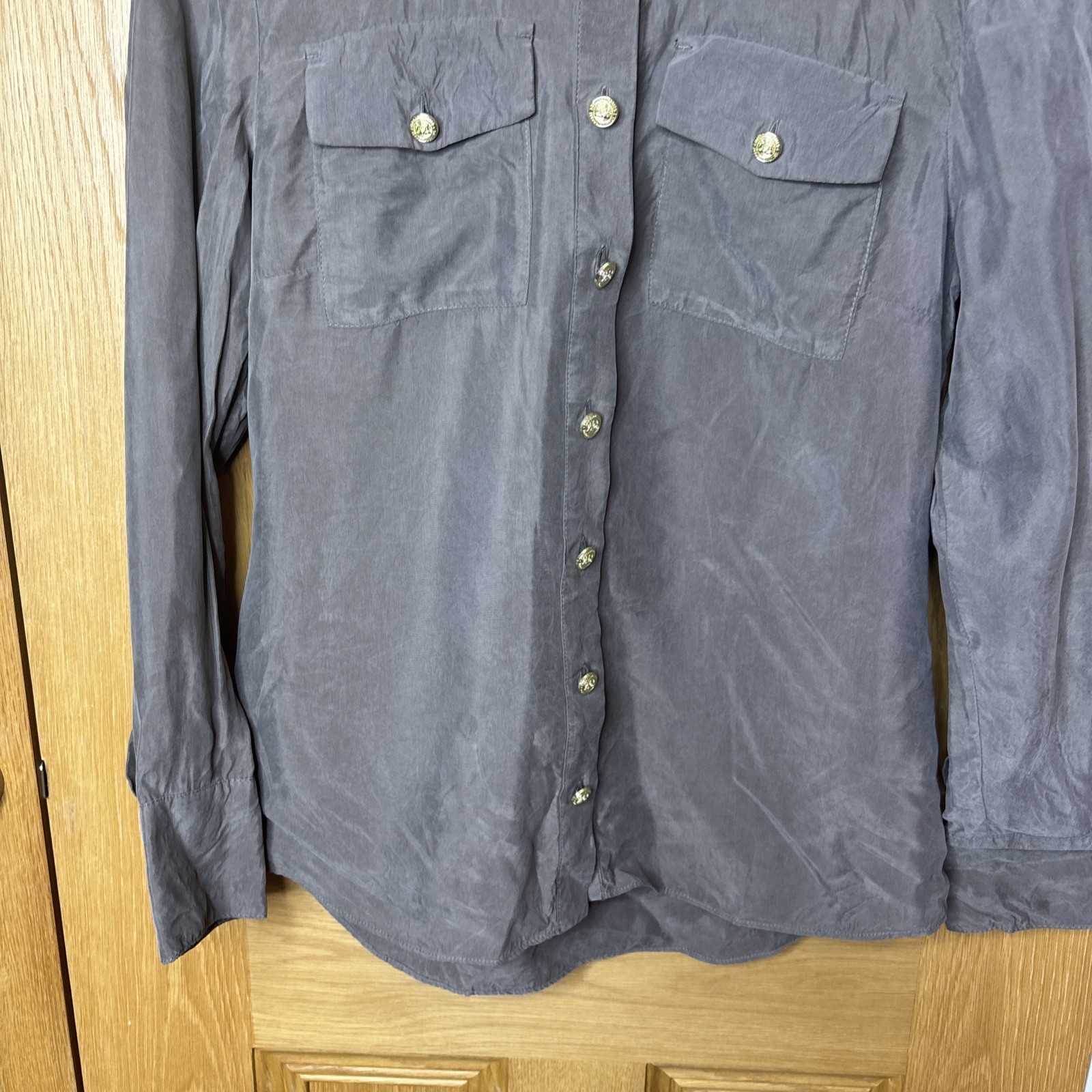 Holland Cooper Cupro Shirt Military Button Shirt khaki Blouse Size 10 Taupe Blog