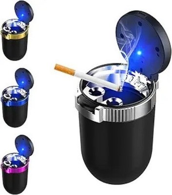 Stainless Steel Detachable Car Ashtray with Lid & Blue LED Light Color: Silver