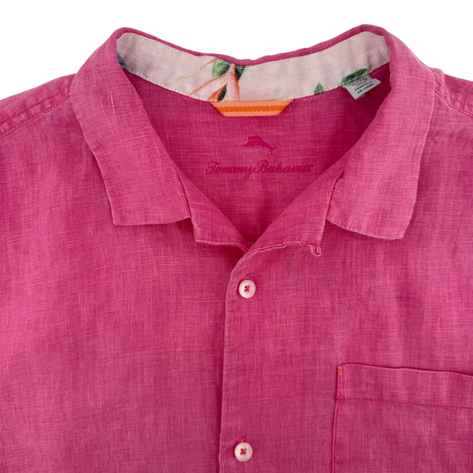 Tommy Bahama Mens XL Pink 100% Linen Short Sleeve Button Down Camp Shirt