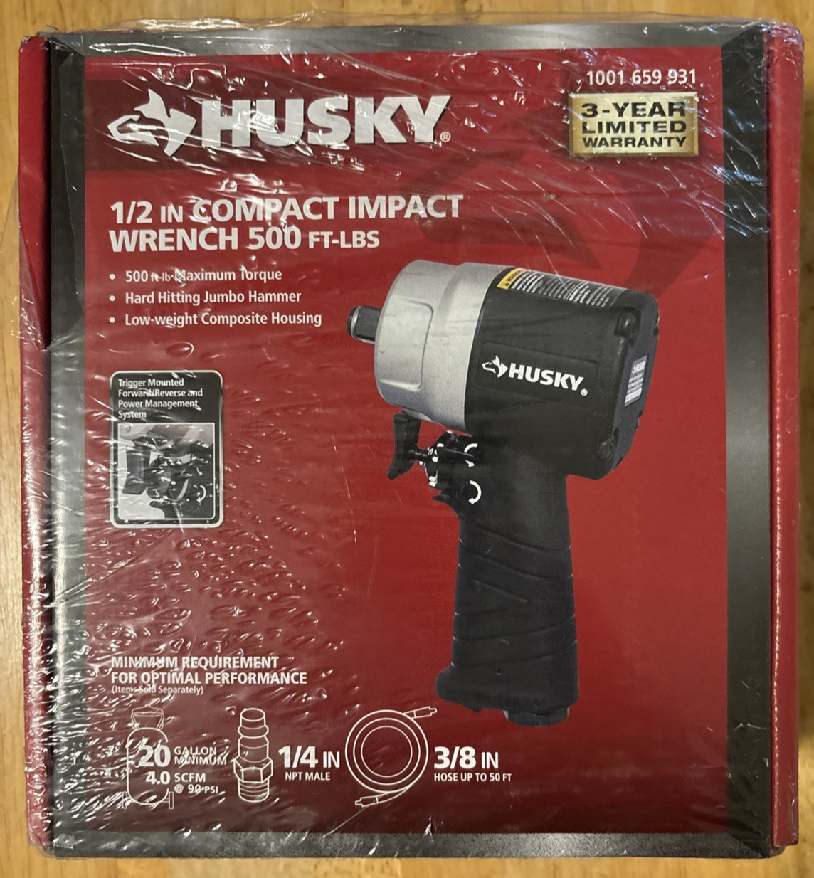 Husky 1/2" Compact Impact Wrench Air Tool (H4435) - Black...