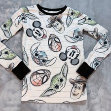 Disney 100 Years Boys Girls Long Sleeve Pajama Top Sz 8 Mickey Baby Yoda Stitch
