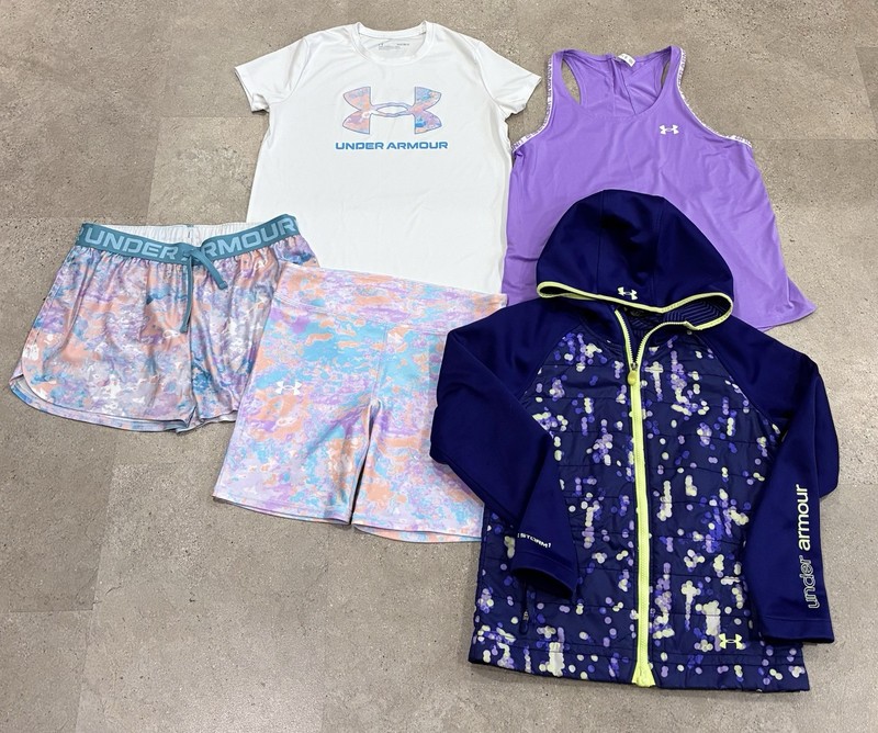 Girls UNDER ARMOUR Shorts..Shirt..Tank Top & Jacket Summer Lot, sz Large…..1 NWT