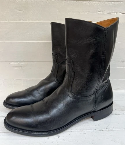 FRYE Men's Duke Roper Boots Black Leather Pull On Western Cowboy Size US 10 D
