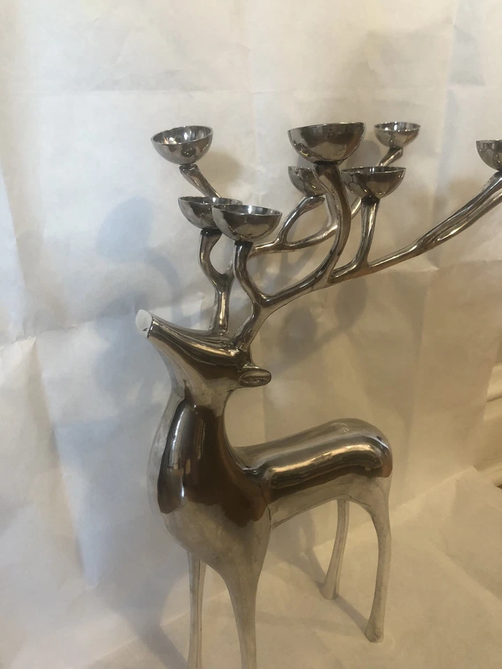 Pottery Barn Silver Plated 10 Point Reindeer Candelabra Candle Holder 20" Tall - Image 3 of 4