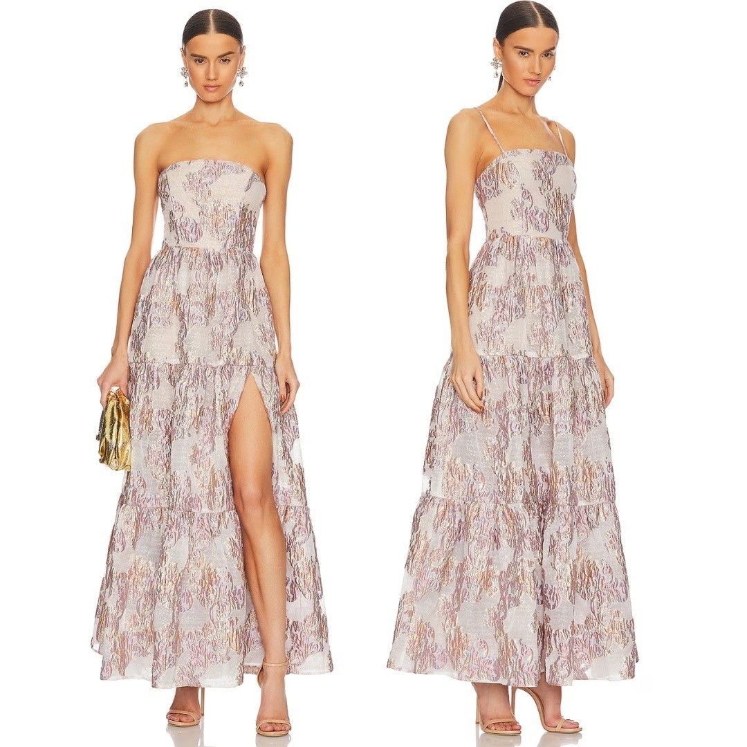NWT ELLIATT Dress Halite Strapless Jacquard Tiered Maxi Dress Pink Size M |  eBay