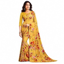 Women's Printed Floral Georgette Saree With Unstitched Blouse piece for Festival