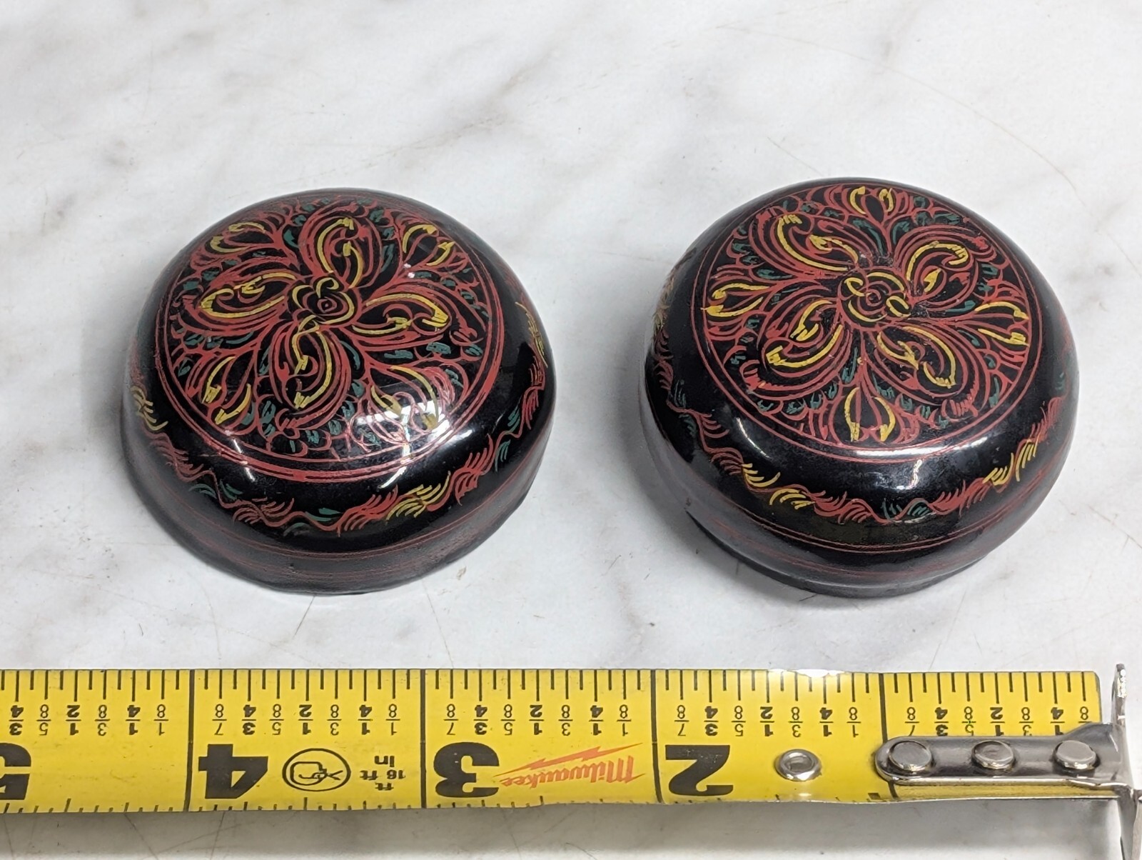 Vintage Burmese Lacquerware Trinket Box 2” Detailed Hand Painted