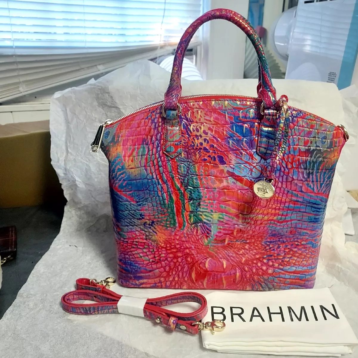 Brahmin Melbourne Collection Large Duxbury Rainbow Fish Leather Satchel  Purse