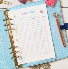 Bills To Pay A5 Size Kawaii Filofax KikkiK Ringbound Planner budget money 