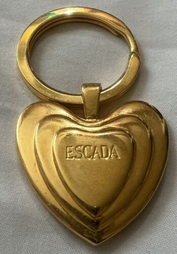 ESCADA Vintage Heart Key Purse Charm Gold Logo - Picture 4 of 6