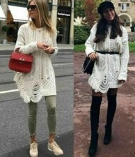 ZARA NEW AUTHENTIC FRINGED LONG SWEATER ECRU SIZE LARGE REF. 5802/103