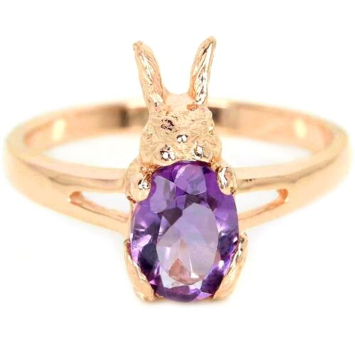 NATURAL AAA PURPLE AMETHYST OVAL STERLING 925 SILVER RABBIT RING SIZE 7.25 - Picture 1 of 6