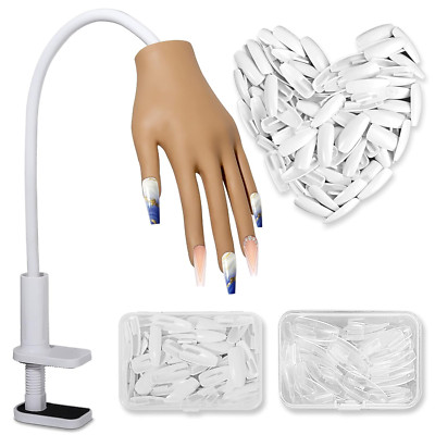 Übungshand Für Nageldesign,Silikon-Nagel-Übungshand Mit 200 Stück Nail Tips,Flex