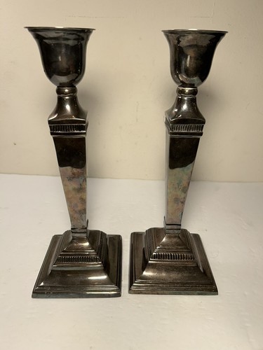 Set Of 2 POTTERY BARN Maxfield Hotel Silver Plated Candle Stick Holder 11.75” - Picture 3 of 8