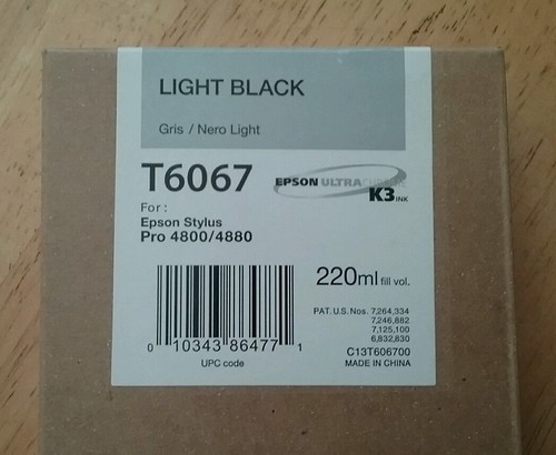 03-2016 NEW GENUINE EPSON T6067 LIGHT BLACK 220ml K3 INK STYLUS PRO 4800 4880 - Picture 1 of 1