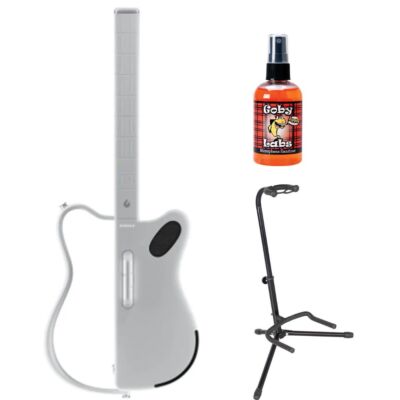 LAVA GENIE 9270002 Sampler Guitar, White, 30.5'' Bundle w/ Stand & Mic Sanitizer