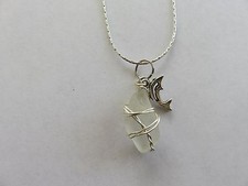 SEA GLASS Necklace w/ Silver Dolphin Charm Chain New OOAK Ships Free