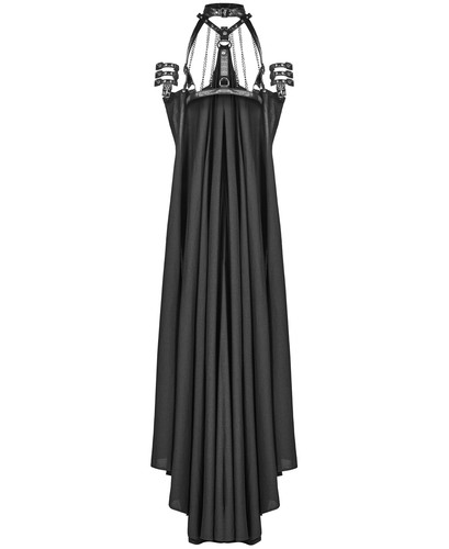 Punk Rave Womens Gothic Cyberpunk Chained Harness Straps & Long Cape Cloak Black - Picture 6 of 12