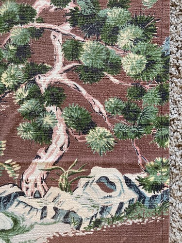 Vintage Bark Cloth Table Runner Or Dresser Scarf, Waterfall, Pine Trees, Deer - Picture 4 of 6