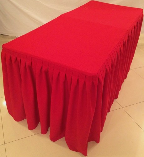 6' ft. Fitted Polyester Double Pleated Table Skirt Cover w/Top Topper Shows Red - Picture 2 of 3
