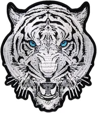 White Tiger Embroidered Jacket Vest Back Patch - 9.0 X 8.0 inch Iron on sew on