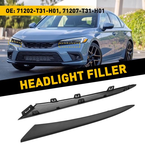 2x Black Headlight Eyelid Molding Trim Strip Set for 2022-2024 Honda Civic Sedan - 第 12/20 張圖片