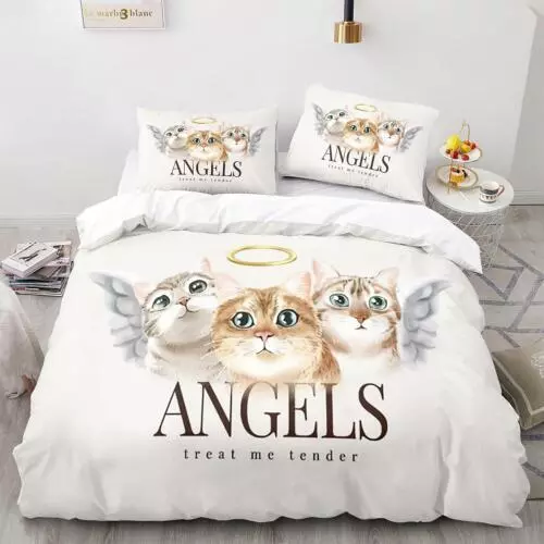 Cats Quilt Duvet Cover Pillowcase Pets Bedding Set Single Double King Size Hot - Picture 38 of 63