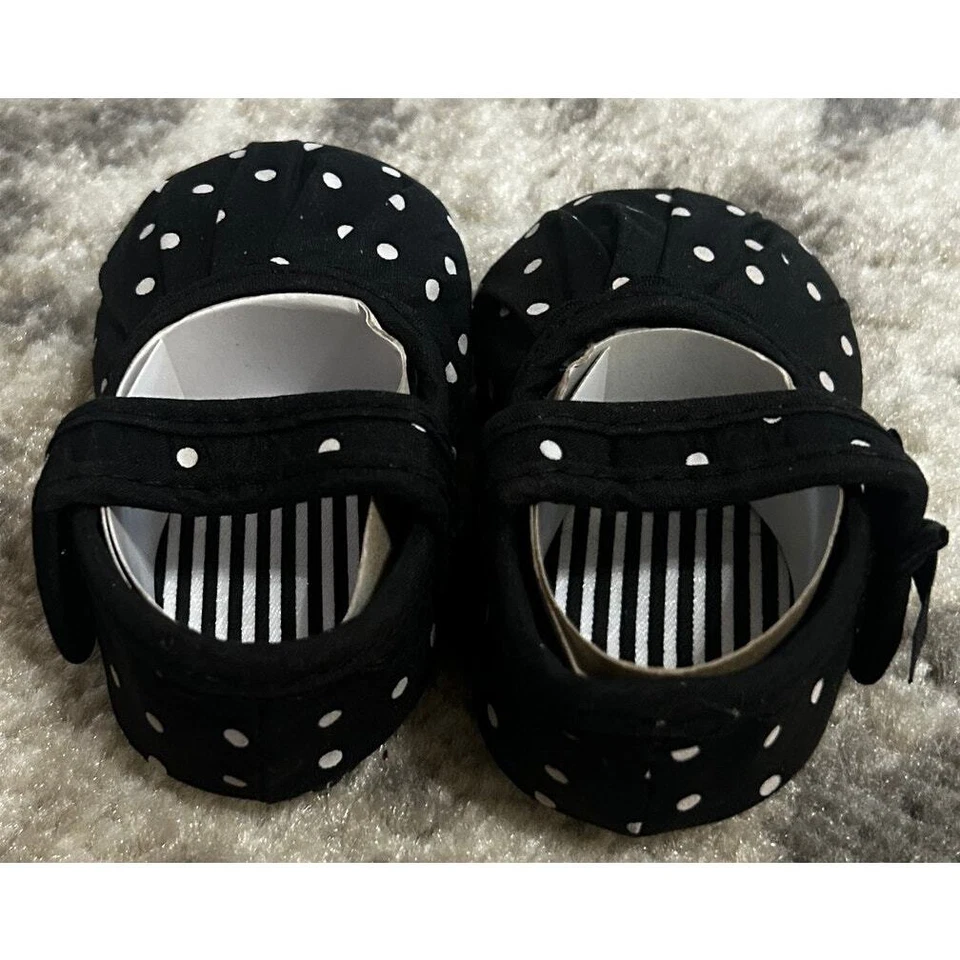 Bebé Niña Lona Negro Lunares Mary Jane Suela Suave Infantil Talla 4 (NUEVO) Foto 2 de 4