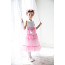 WHITE PINK Size 8 Satin Top Flower Girl Dress Party Birthday Bridesmaid Recital
