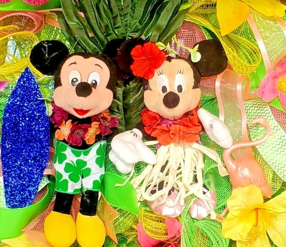 Corona de pared Mickey Minnie primavera verano puerta delantera 24 pulgadas decoración floral hecha a mano Foto 4 de 4