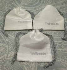 Authentic Trollbeads Set of 3 Small White Gift Bags, New