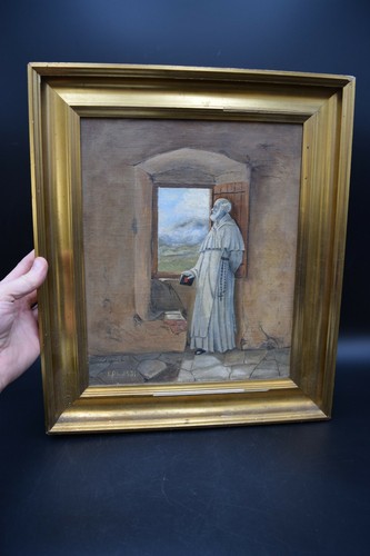 Oil Painting on Canvas of a Monk in a Gold Frame 14 1/4" x 16 1/2 (CU#871) - 第 6/12 張圖片